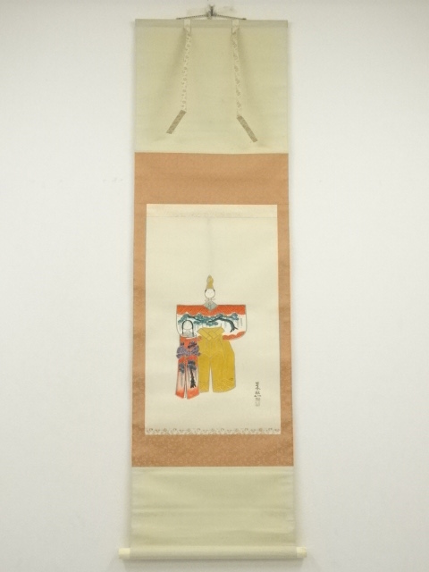 村上翠照筆　立雛絵　肉筆絹本掛軸（共箱）